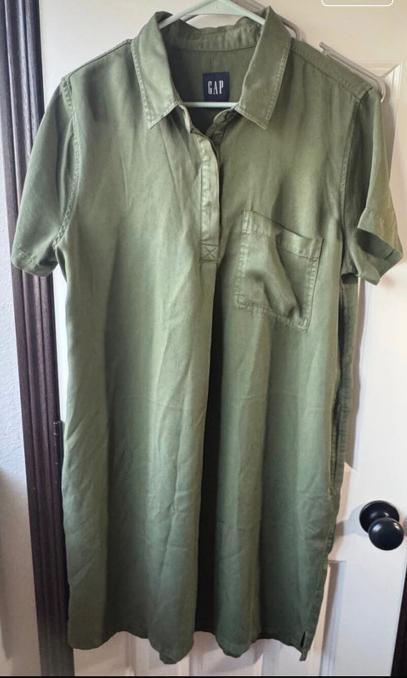 GAP Olive Green Utility Shirt Dress Short Sleeve Button Down Pocket Size Large